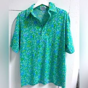 Vintage Mens Lilly Pulitzer fish print collard polo T-Shirt